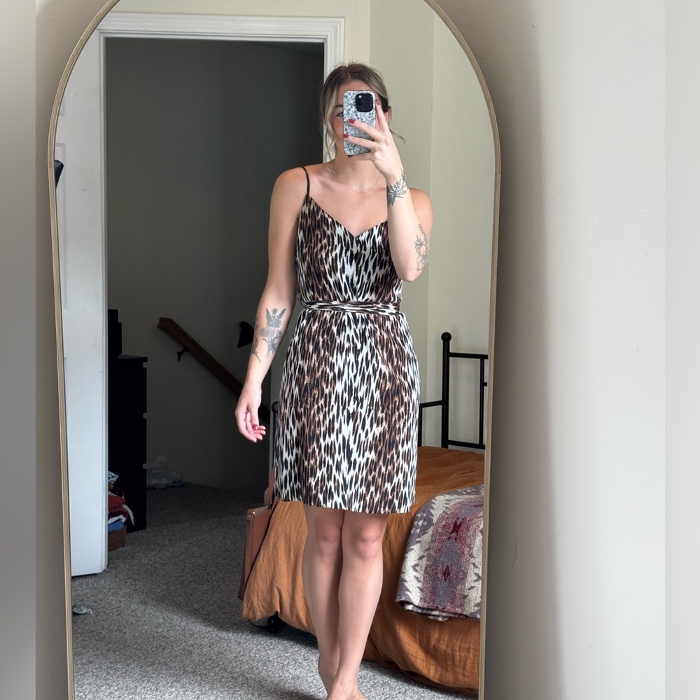 L'AGENCE Black and Brown Cheetah Patterned Dress